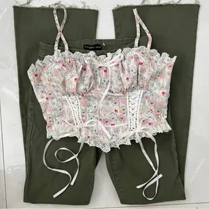 Vintage style Corset Floral Lace-Up Crop Top thumbnail 9
