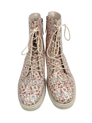 Schutz McKenzie Napa Mini Floral Lace Up Zipped Combat Boots Cream Size‎ 8.5 thumbnail 3