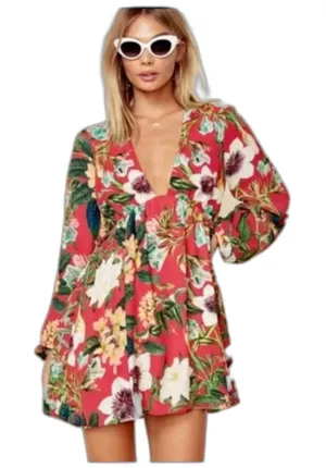 NWT Show Me Your Mumu Dakota Babydoll Dress Tea Garden Red Floral Size‎ Small thumbnail 1