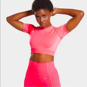 Gymshark Ultra Seamless Hot Pink Crop Top Back Cut Outs TikTok famous XS thumbnail 3