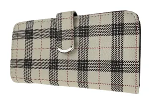 White Plaid Tartan Small Bifold Wallet Snap Pocket ID Window‎ Minimalist NEW thumbnail 1