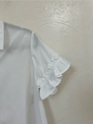 Meadow Rhodes White Ruffle Hem Button-Down Shirt Dress size M thumbnail 2