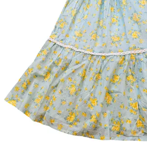 Womens Midi Skirt Light Blue Yellow Floral Cottagecore Boho Feminine Summer thumbnail 5