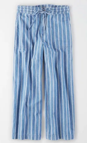 American Eagle Outfitters High-Waisted Striped Wide-Leg Crop Pants - Size 6 thumbnail 1