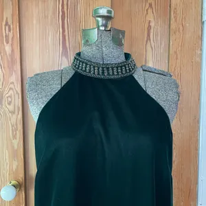 NWT NBDxRevolve Lourdes Green Velvet High Neck Beaded Open Back Mini Dress~ L🧡🎀 thumbnail 4
