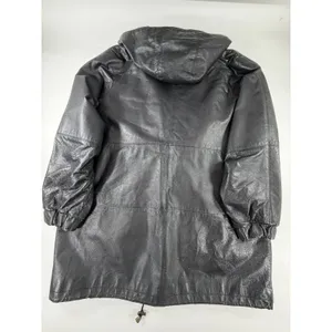 Venezia Vintage Black Leather Hooded Parka Jacket Womens Large 02-9438-9 Zip Up thumbnail 4