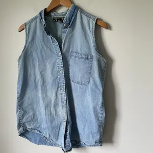 NY Line Vintage 1990's Blue Denim 100% Cotton Tank Top Collar Women Size Medium thumbnail 5