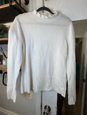 LOFT White Mock Neck Cozy Knit Sweater thumbnail 1