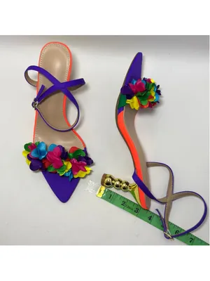 Rainbow 3D Flower Pointed Toe Floral Ankle Strap Heel Sandals Purple Size 39 thumbnail 7