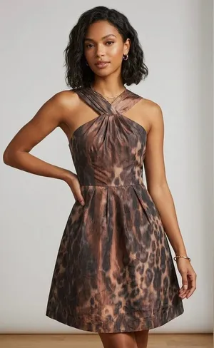 Banana Republic Leopard Print Halter Dress 0 Mob Wife Indie Sleaze Fit Flare thumbnail 1