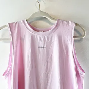 Lululemon Jersey Training Muscle Tank Top Open Back Wordmark Graphic Pink Small thumbnail 5