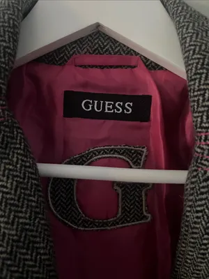 GUESS Gray Tweed Trench Coat with Pink Trim thumbnail 2