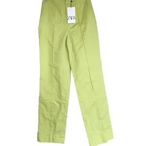 NWT ZARA Lime Green Cotton / Linen Blend Wide Leg Trouser Bloggers Fav XS thumbnail 5