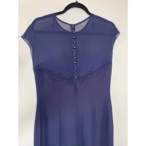 Donna Morgan Navy Blue Formal Maxi Dress Sz 10 Sheer Neckline thumbnail 8