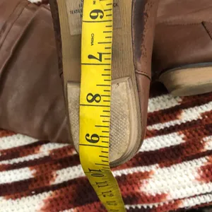RARE Unique Genuine Leather Brown knee-high western Cowboy Cowgirl Cow Paint Splatter boots kitten block heel Slouch Ruched Scrunched Round Toe #hippie #indie Women 7.5M Measurement in pics thumbnail 5