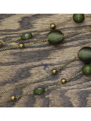 NWT Erica Lyons Layered Threaded Bead Holiday Necklace Gold / Green 29" + 3" thumbnail 4