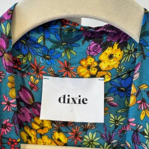Dixie Teal Floral Tie Neck Tiered Ruffle Mini Dress Long Sleeve‎ Smocked Cuffs thumbnail 7