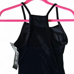 NWT -Danskin Black Velvet Halter Leotard - Size Medium, thumbnail 4