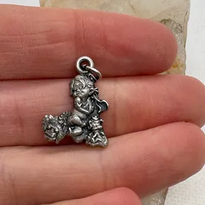 Vintage Sterling Silver Girl with Toys Charm Pendant Antiqued 925 Whimsical thumbnail 2