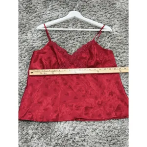 Jaclyn Smith Womens Red Heart Satin Camisole Top Lace Trim Sleepwear Tank Cami M thumbnail 8