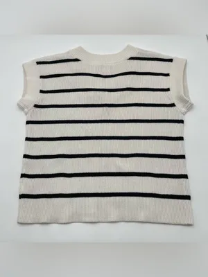 Evereve V-Neck Sleeveless Striped Sweater Sz Medium Casual Pullover Summer thumbnail 6