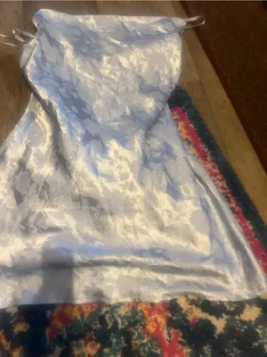 Lulus Close to Your Heart Dusty Blue Satin Jacquard Cowi Slip Dress Size L thumbnail 12