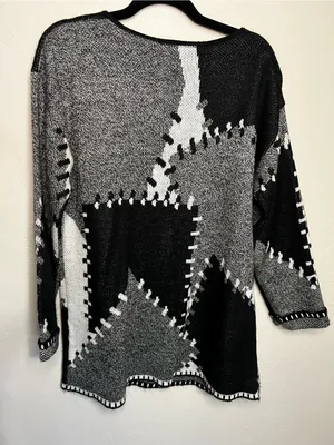 Willow Ridge Black Gray Patchwork Stitch Oversized Grandma Core Sweater Size M thumbnail 6
