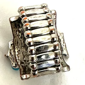 Blue and orange silver tone stretchy ring thumbnail 9