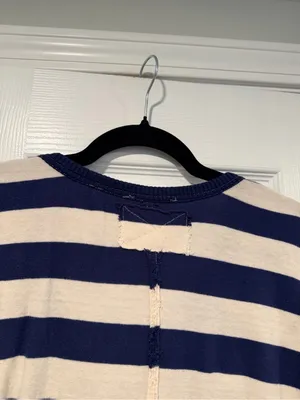 NWOT Free People We The Free Size L Blue Cream Striped Thermal Knit V Neck Top thumbnail 10