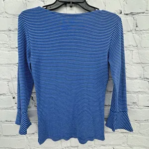 Lauren Ralph Lauren LRL Top Women's S Blue White Striped 3/4 Bell Sleeve Classic thumbnail 2