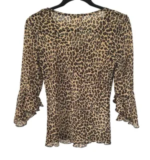 Y2K Leopard Animal Print Career Top Slinky 2000s Blouse Cheetah Girls Medium thumbnail 3