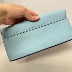 Kate Spade Mint Green Leather Square Clutch Handbag Purse Silver Hardware thumbnail 5