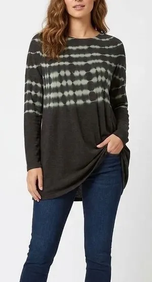She + Sky Tunic Top Womens Large Black Tie Dye Twist Front Asymmetrical Hem thumbnail 1