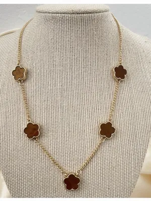 18K Gold Plated Brown Flower Necklace SET Stainless steel Womens Jewelry thumbnail 3