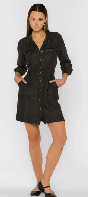 Velvet Heart Charcoal Denim Button-up Dress. Size-Small. Western Chic thumbnail 1