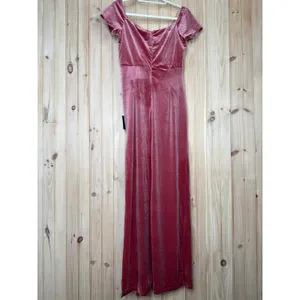 NWT Lulus Glorious Celebration Pink Velvet Off-the-Shoulder Maxi Dress Gala Sz L thumbnail 4