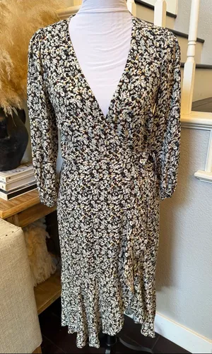 Abercrombie & Fitch Floral Wrap Midi Dress XS Long Sleeve Tiered Feminine thumbnail 1