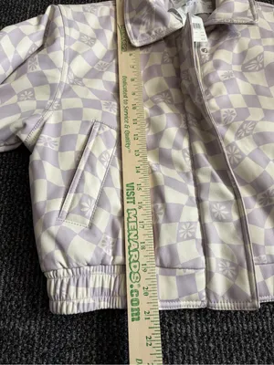 asos Pastel Lavender And Ecru Checkerboard Denim Bomber Jacket Size 2 NWT thumbnail 4