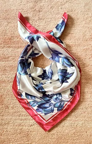 Large Square Floral Scarf Red Blue Ivory 35” thumbnail 1