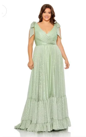 Mac Duggal NWT Sage Green Cottagecore Ruffle Bow Maxi Gown 68120 thumbnail 1