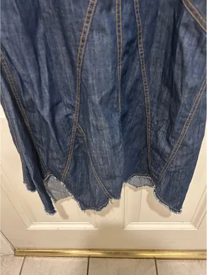 Vintage Y2K Urban Outfitters Denim Maxi Skirt S Asymmetrical Raw Hem Boho thumbnail 4