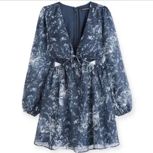 Abercrombie & Fitch Blue Floral Cutout Plunge Mini Dress Long Sleeve Beach Vacay thumbnail 2