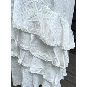 Mable Mischa Crochet Lace White Tired Ruffle Maxi Skirt Coastal Cowgirl Boho M thumbnail 13