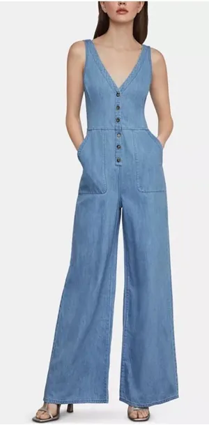 BCBGMAXAZRIA V-Neck Light Denim Jumpsuit thumbnail 1
