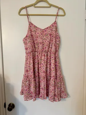 Altar’d State Pink Tiered Floral Mini Fit & Flare Dress Size Large thumbnail 3