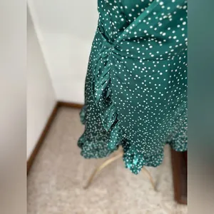 Polly Wrap Mini Dress Polka Dot Ruffle Hem Size 4 Green thumbnail 9