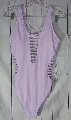 Aqua Eve Lattice Front Lilac One-Piece Y2K Style Swimsuit thumbnail 1