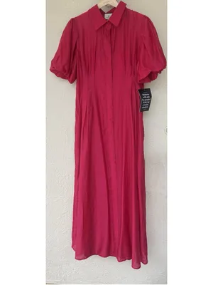 Tuckernuck Raspberry Organza Delaney Dress M Puff Sleeves Collar Wedding Guest thumbnail 6