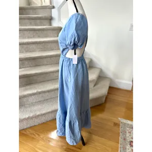 NWT ASTR Baby Blue Puff Sleeve Milkmaid Cottage Midi Backless Dress thumbnail 3