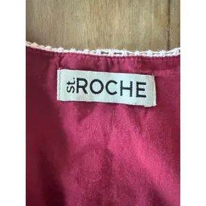 St. Roche Boho‎ Peasant Tunic Dress M Burgundy Embroidered Organic Cotton India thumbnail 5